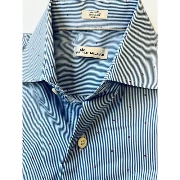 Peter Millar Shirt Mens Med Blue Button Down Striped Diamond Long Sleeve Preppyy - Picture 3 of 12